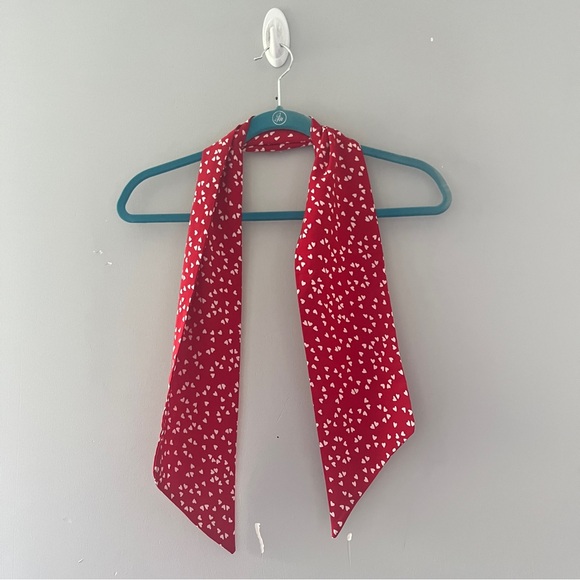 Long Thin Red White Heart Print Scarf Colorful Bag Tie Valentines Day Romantic - Picture 2 of 5